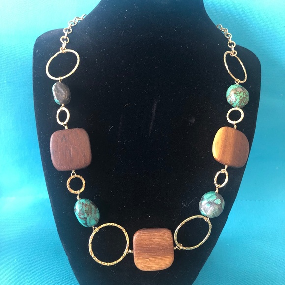 Faux Goldtone and Turquoise Necklace and Wood - Picture 1 of 2